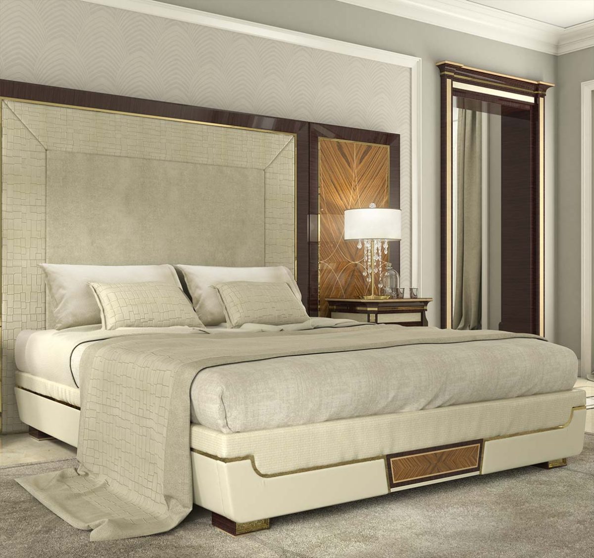 letto elegante di lusso in legno in stile contemporaneo