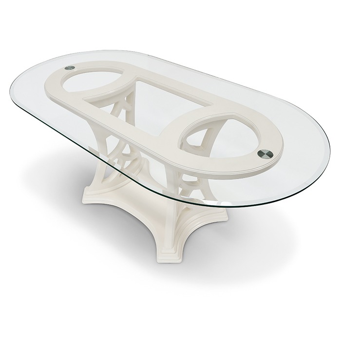 tavolo ovale con piano in cristallo