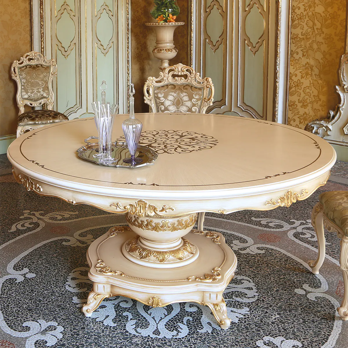 Round table with pedestal made in italy su misura