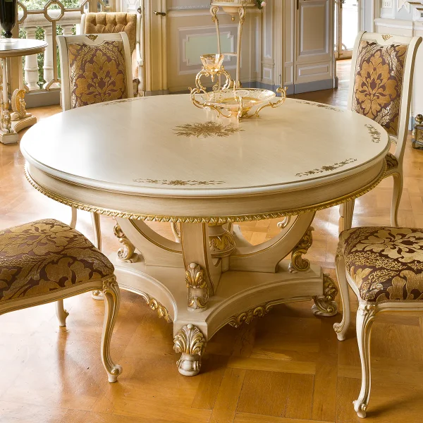 Prestige round table with pedestal made in italy su misura