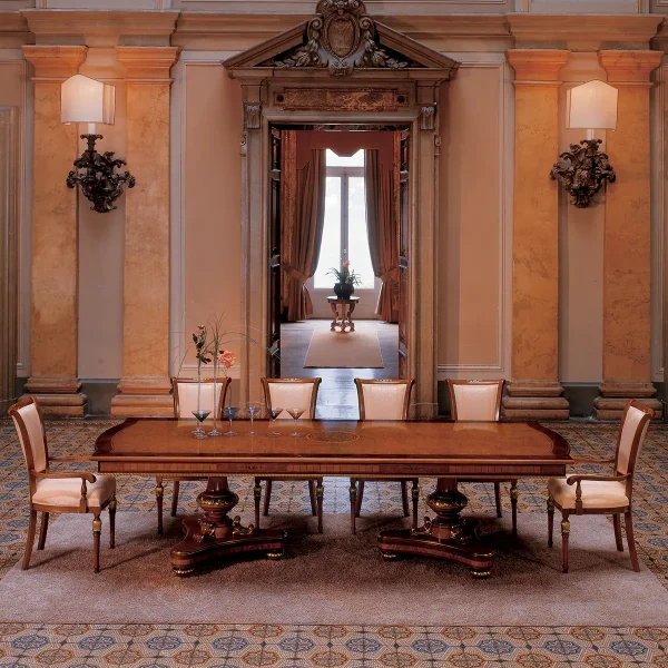 Senator rectangular table with 2 pedestals made in italy su misura